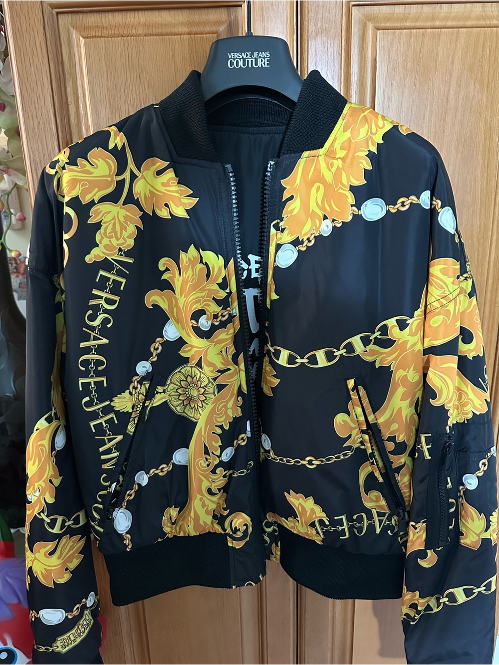 Versace Jeans Couture Black and White Branded Label Jacket